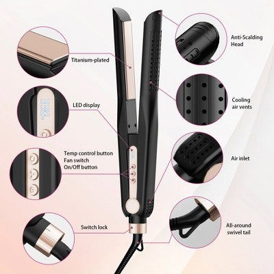 NICEBAY Airflow Styler, Titanium Hair Straightener & Curling Iron with Cooling Air Vents, 5 Temps, Dual Voltage & Auto Shutoff - Imperfect Box
