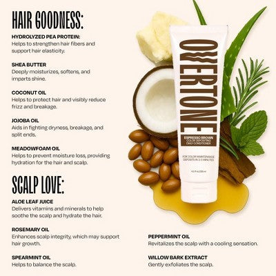 Overtone Espresso Brown Daily Conditioner Semi-Permanent Hair Color for All Hair Types 4.5oz Color-Depositing - New