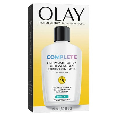 Olay Complete Face Lotion Moisturizer with Sunscreen Sensitive Skin SPF 15 6 fl oz - Imperfect Box