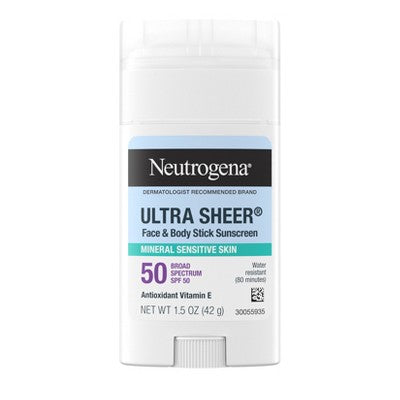 Neutrogena Mineral Ultra Sheer Face and Body Sunscreen Stick SPF 50 1.5oz - Imperfect Container