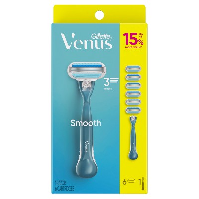 Venus Smooth Value Pack Razor Handle + 6 Blade Refills - Missing Box