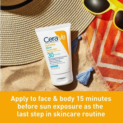 CeraVe Hydrating Sheer Sunscreen Lotion for Face and Body SPF 30 5oz - Imperfect Container