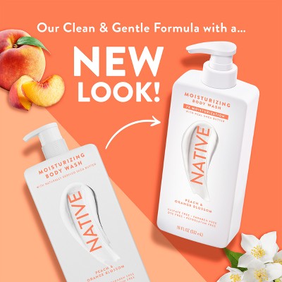 Native Moisturizing Shea Butter 24hr Hydration Body Wash Peach & Orange Blossom 18 fl oz - Imperfect Container