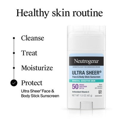 Neutrogena Mineral Ultra Sheer Face and Body Sunscreen Stick SPF 50 1.5oz - Imperfect Container