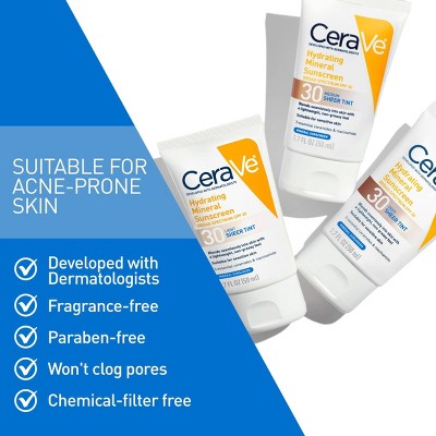 CeraVe Hydrating Mineral Tinted Face Sunscreen Lotion SPF 30 Light 1.7 fl oz - Imperfect Box