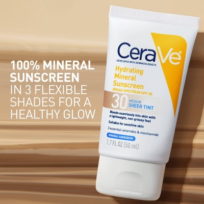 CeraVe Hydrating Mineral Tinted Face Sunscreen Lotion SPF 30 Light 1.7 fl oz - Imperfect Box