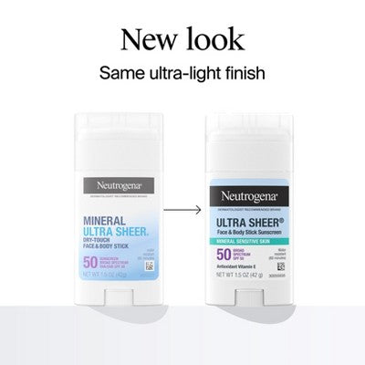 Neutrogena Mineral Ultra Sheer Face and Body Sunscreen Stick SPF 50 1.5oz - Imperfect Container