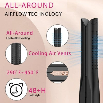 NICEBAY Airflow Styler, Titanium Hair Straightener & Curling Iron with Cooling Air Vents, 5 Temps, Dual Voltage & Auto Shutoff - Imperfect Box