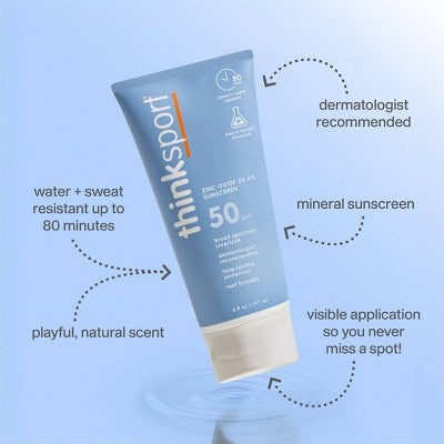 thinksport Mineral Sunscreen Water Resistant Lotion SPF 50 6 fl oz - Imperfect Container
