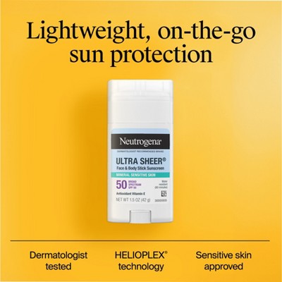 Neutrogena Mineral Ultra Sheer Face and Body Sunscreen Stick SPF 50 1.5oz - Imperfect Container