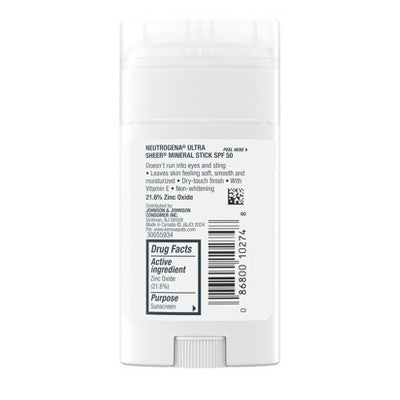 Neutrogena Mineral Ultra Sheer Face and Body Sunscreen Stick SPF 50 1.5oz - Imperfect Container