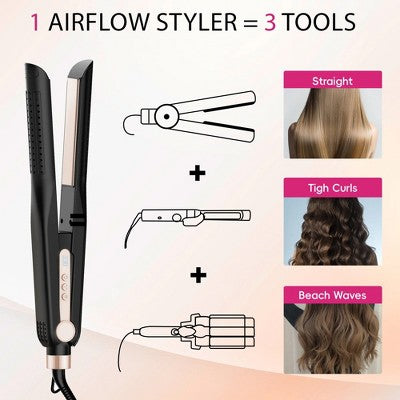 NICEBAY Airflow Styler, Titanium Hair Straightener & Curling Iron with Cooling Air Vents, 5 Temps, Dual Voltage & Auto Shutoff - Imperfect Box